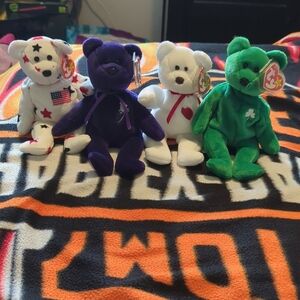 Ty Rare Vintage Beanie Baby Bears- White, Purple, Green,Stars